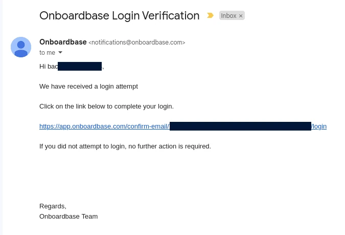 Onboardbase login verification email